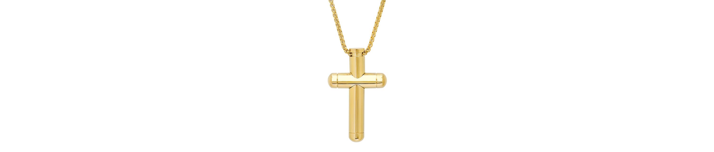 Mens 18k gold plated stainless steel tube cross pendant