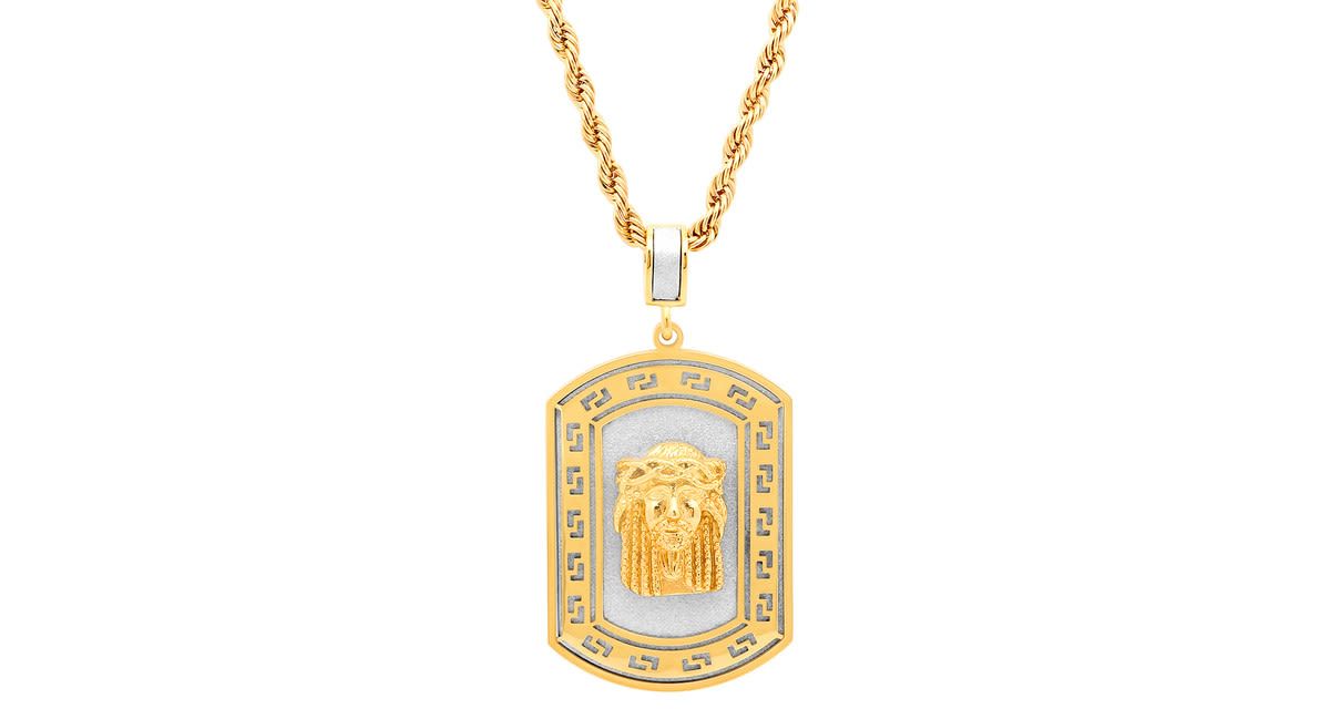Mens 18k gold plated stainless steel sandblast jesus head dog tag pendant
