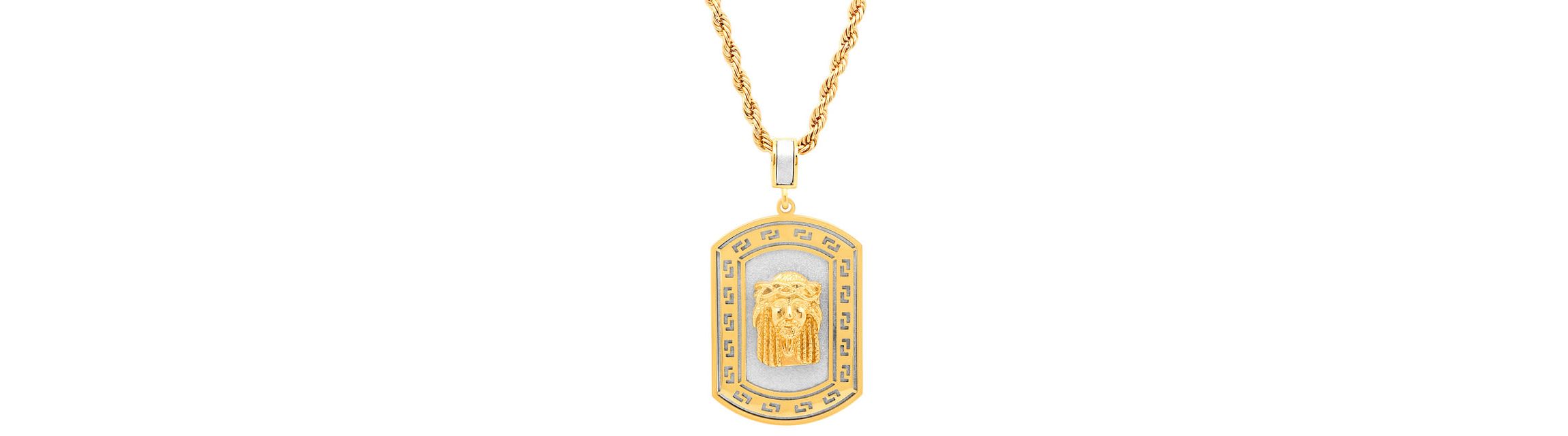 Mens 18k gold plated stainless steel sandblast jesus head dog tag pendant