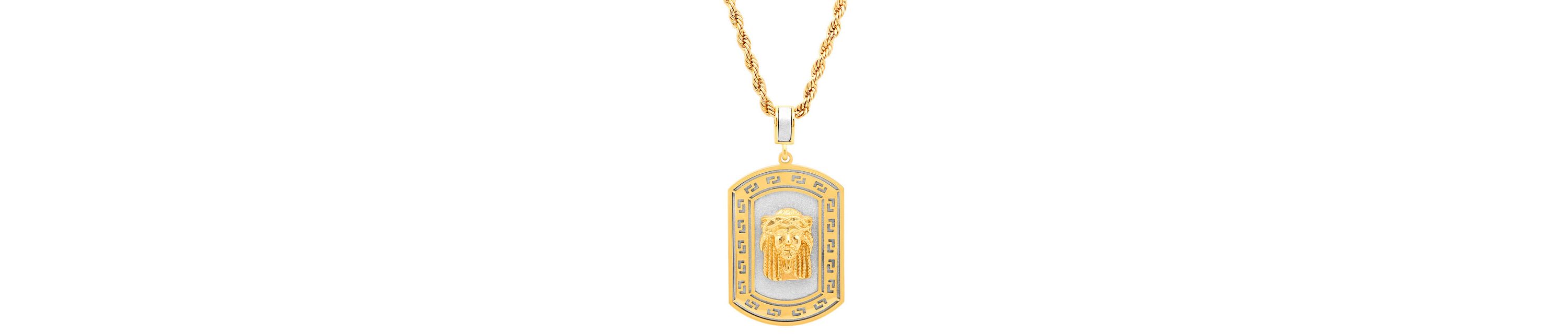 Mens 18k gold plated stainless steel sandblast jesus head dog tag pendant