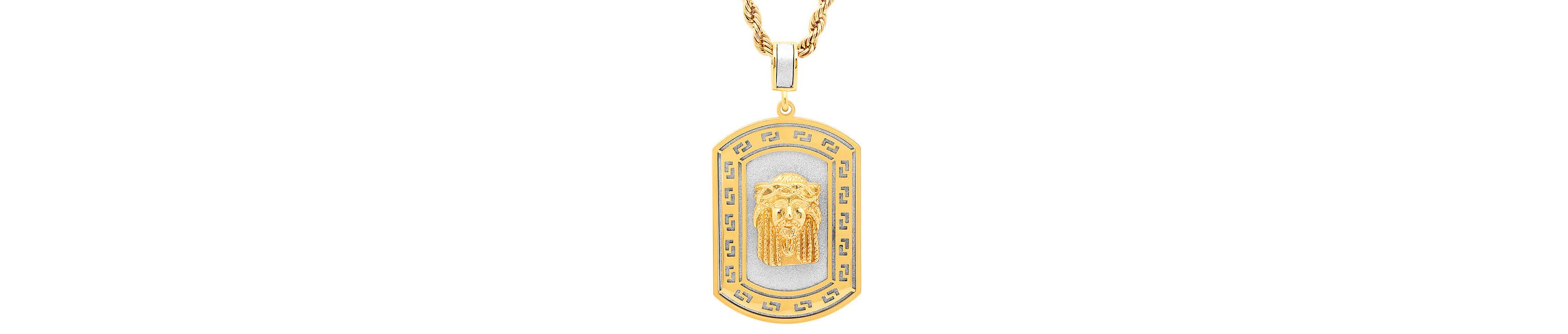 Mens 18k gold plated stainless steel sandblast jesus head dog tag pendant