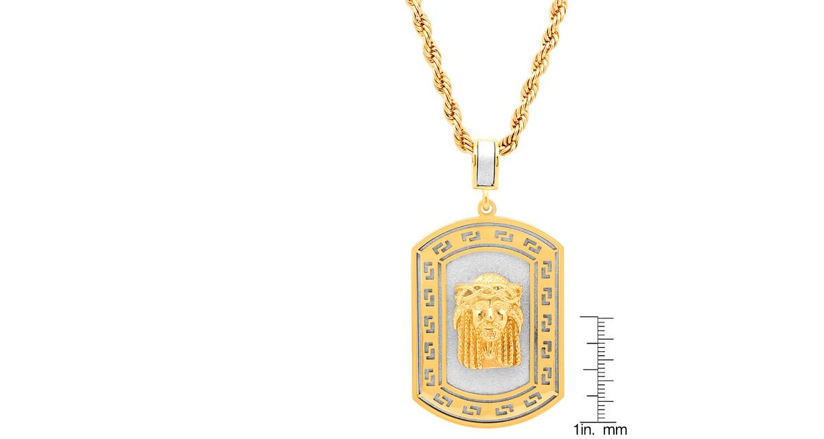 Mens 18k gold plated stainless steel sandblast jesus head dog tag pendant