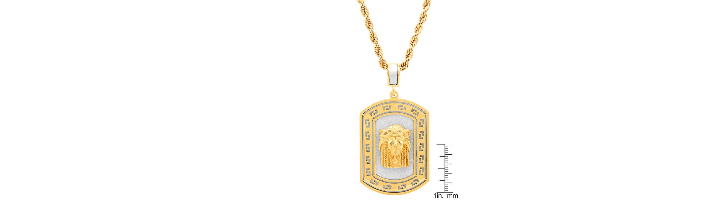 Mens 18k gold plated stainless steel sandblast jesus head dog tag pendant