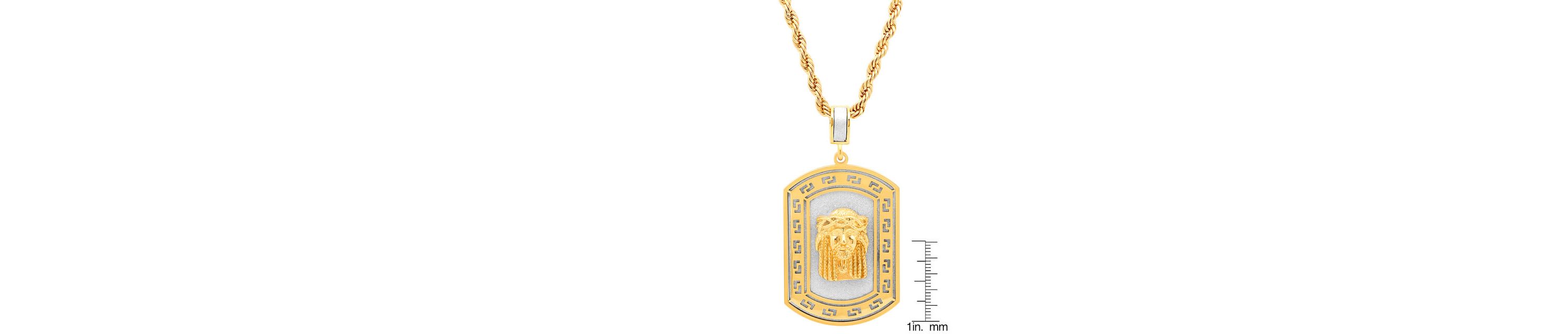 Mens 18k gold plated stainless steel sandblast jesus head dog tag pendant