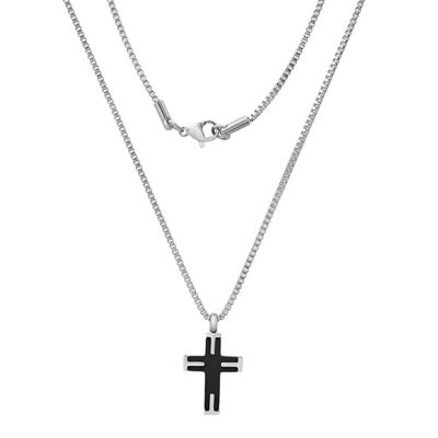 STEELTIME Men's two tone black ip & stainless steel textured small cross pendant