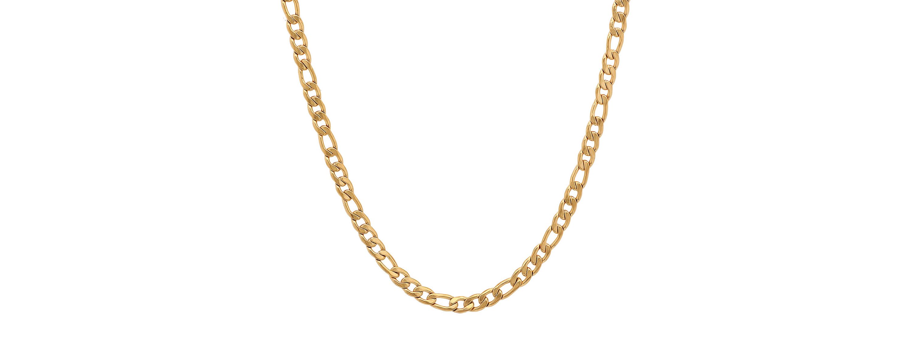 Mens 18k gold plated stainless steel figaro chain necklace