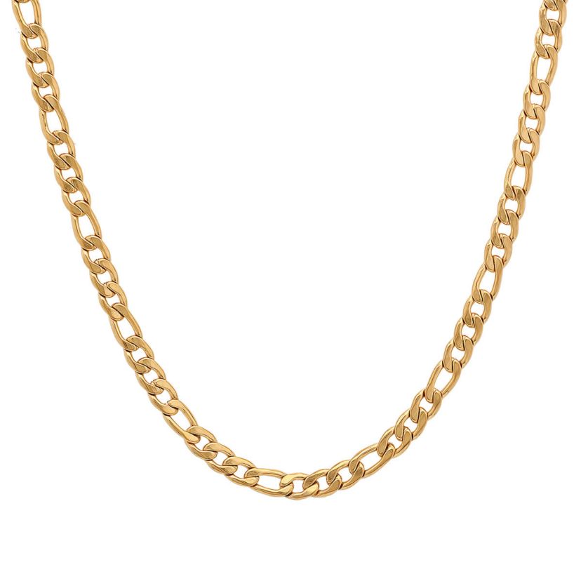 Mens 18k gold plated stainless steel figaro chain necklace