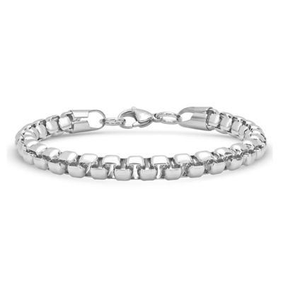 STEELTIME Men's stainless steel box chain Our Father prayer id bracelet, Silver