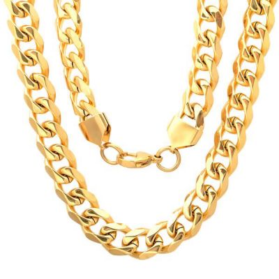 STEELTIME Men's 18k gold plated stainless steel cuban link chain necklace
