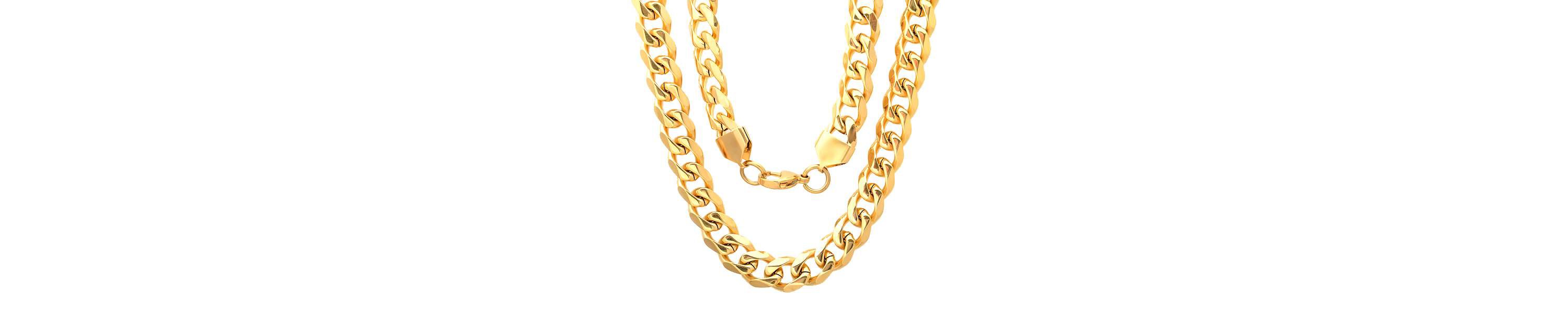 Mens 18k gold plated stainless steel cuban link chain necklace