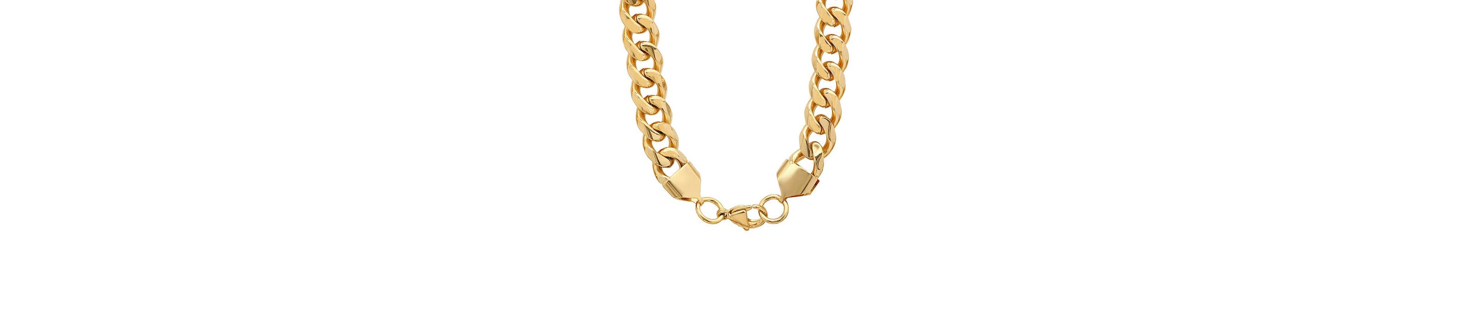 Mens 18k gold plated stainless steel cuban link chain necklace