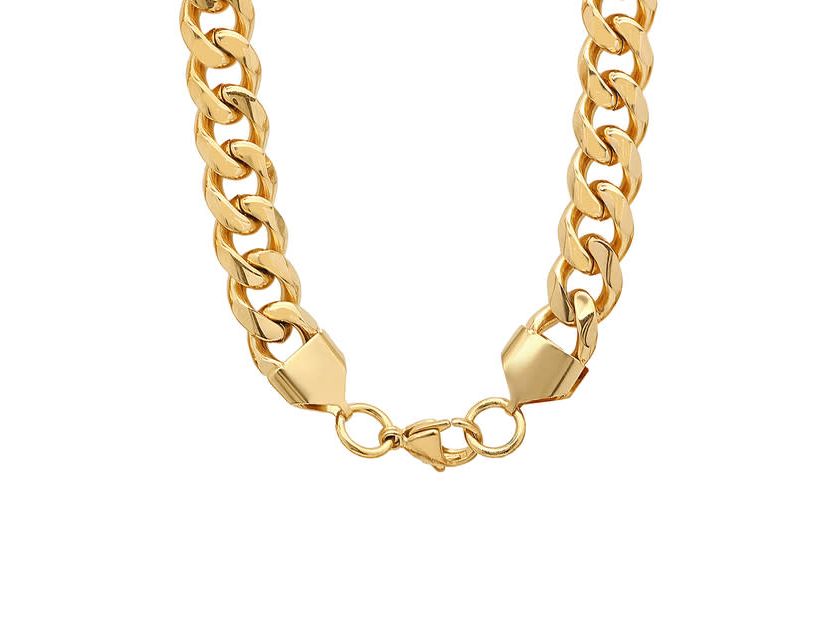 Mens 18k gold plated stainless steel cuban link chain necklace