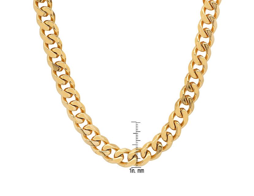 Mens 18k gold plated stainless steel cuban link chain necklace