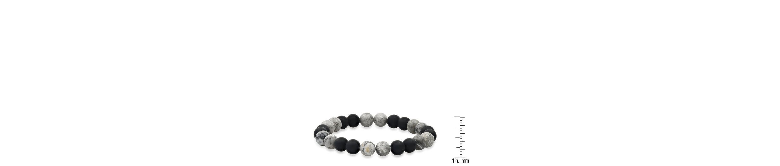 Mens black lava and gray agate beaded stretch bracelet