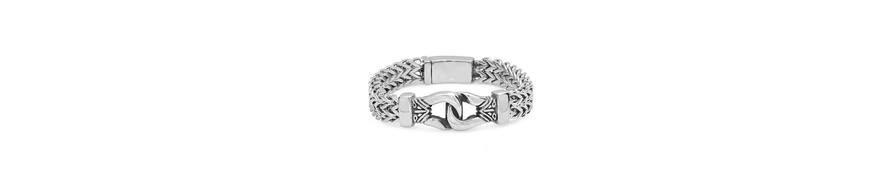 Mens stainless steel double row wheat chain buckle bracelet