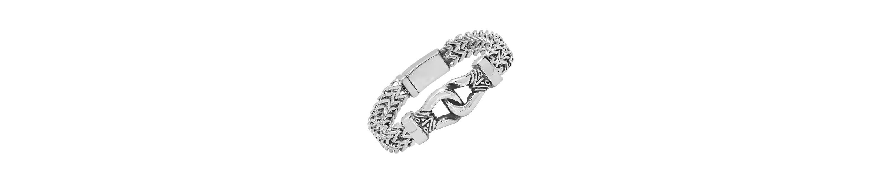 Mens stainless steel double row wheat chain buckle bracelet