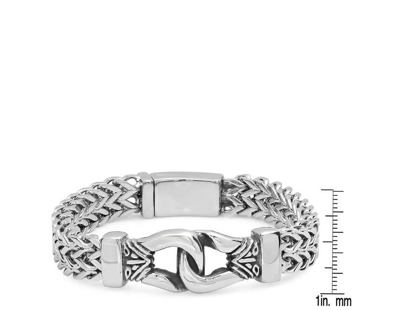 Mens stainless steel double row wheat chain buckle bracelet