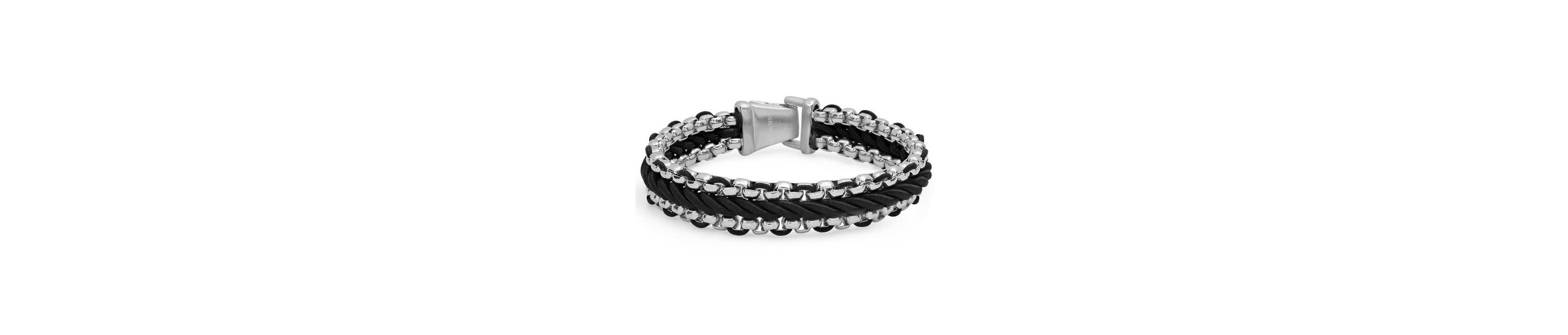 Mens stainless steel and black cord twist bracelet