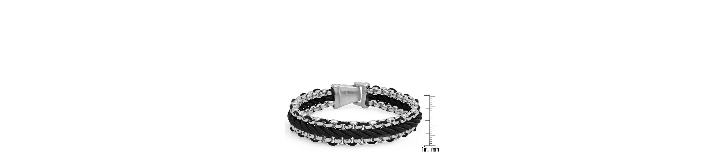 Mens stainless steel and black cord twist bracelet