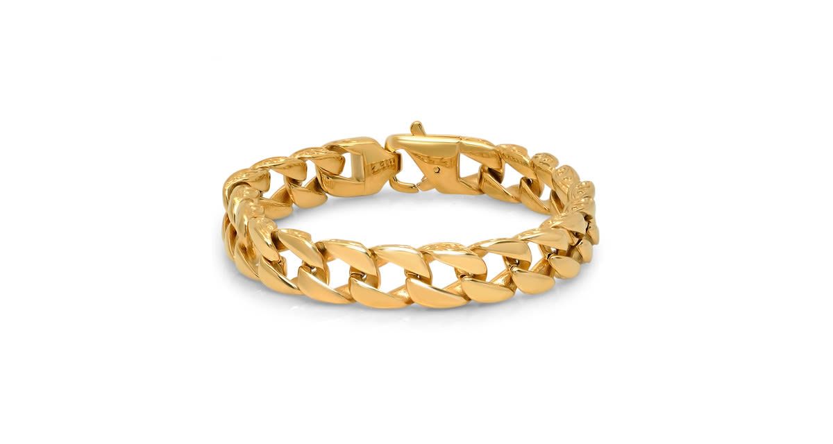 Mens 18 k gold plated stainless steel link bracelet