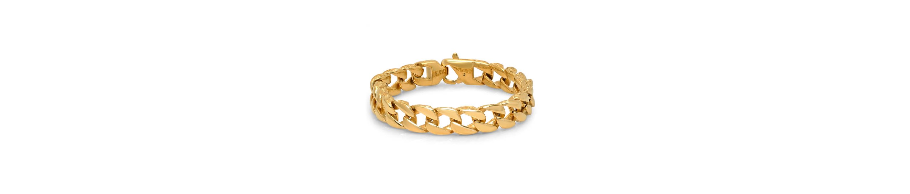 Mens 18 k gold plated stainless steel link bracelet
