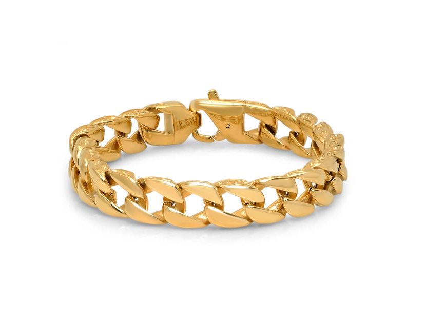 Mens 18 k gold plated stainless steel link bracelet