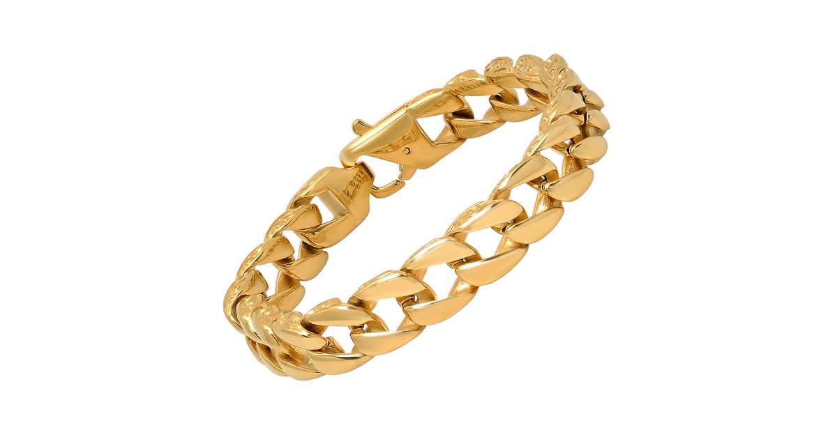Mens 18 k gold plated stainless steel link bracelet