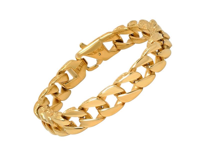 Mens 18 k gold plated stainless steel link bracelet