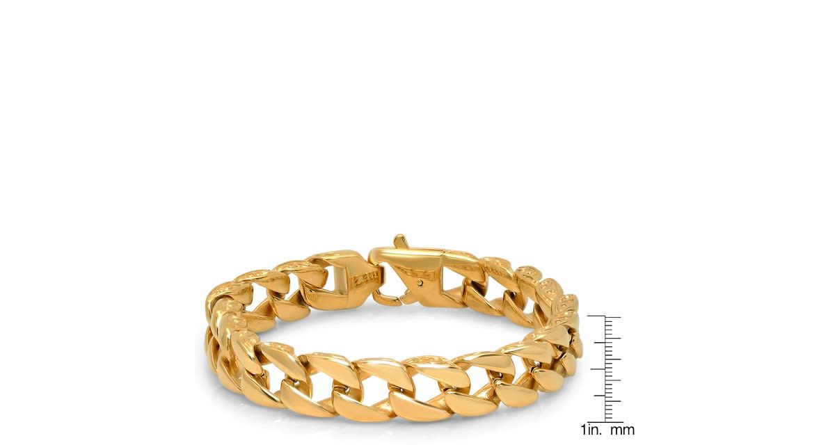 Mens 18 k gold plated stainless steel link bracelet