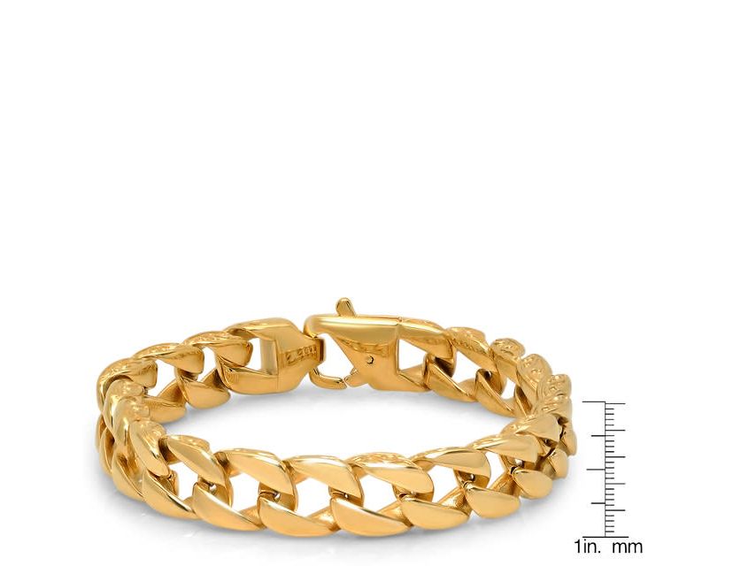 Mens 18 k gold plated stainless steel link bracelet