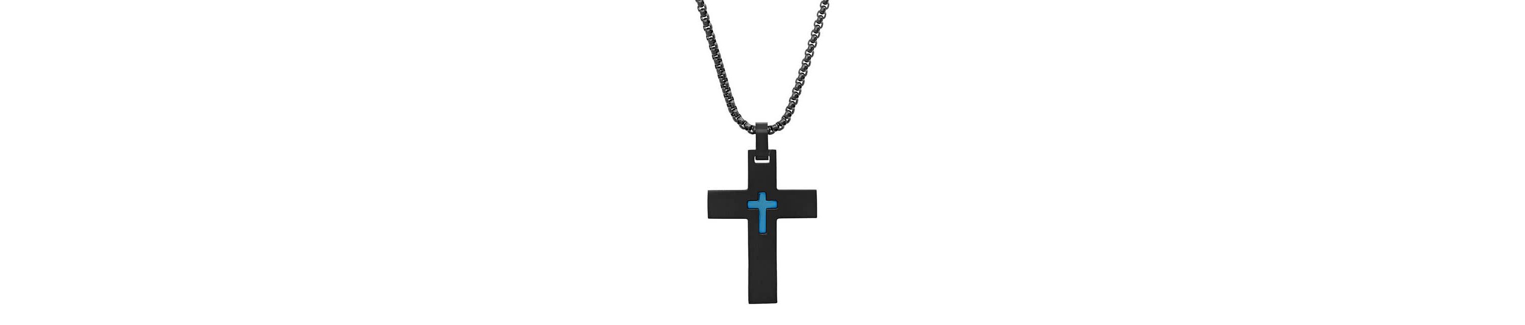 Mens black and blue ip stainless steel cross pendant
