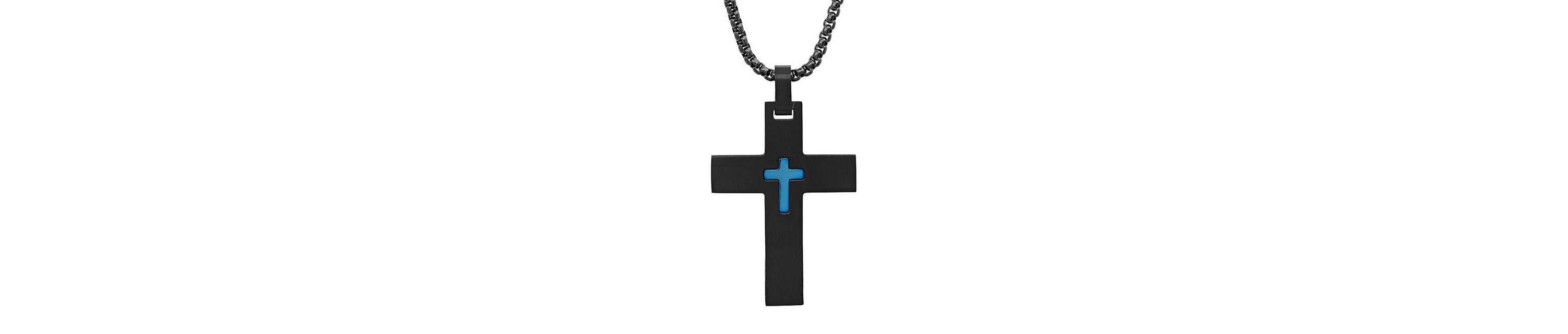 Mens black and blue ip stainless steel cross pendant