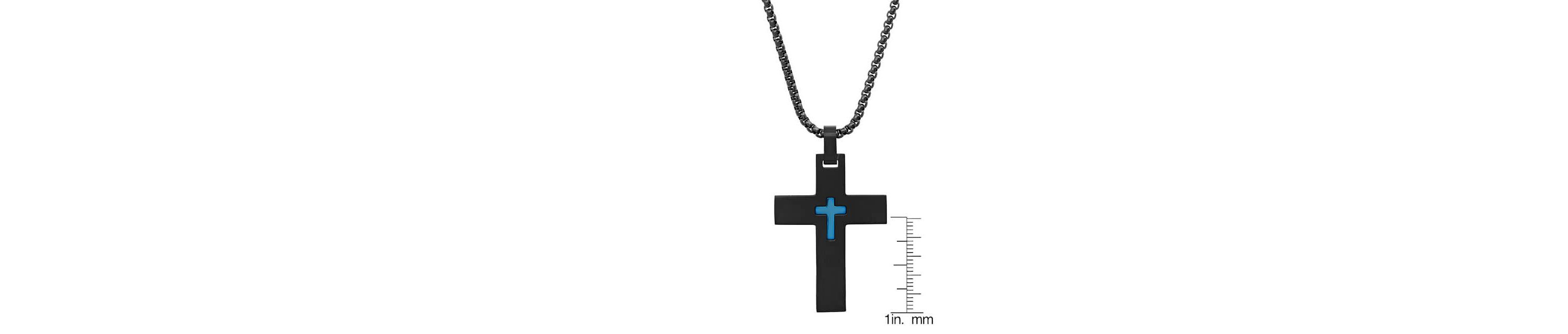 Mens black and blue ip stainless steel cross pendant