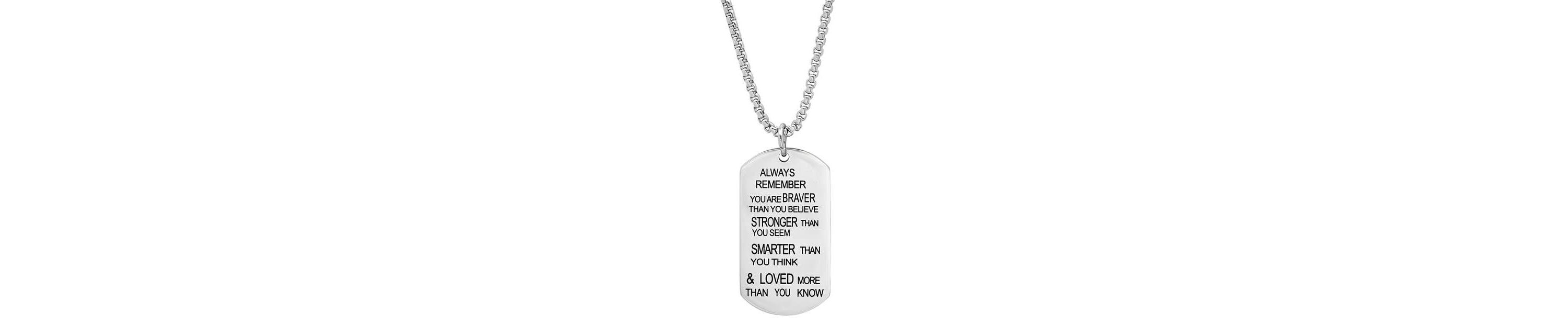 Mens stainless steel ALWAYS REMEMBER dog tag pendant