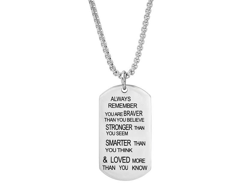 Mens stainless steel ALWAYS REMEMBER dog tag pendant