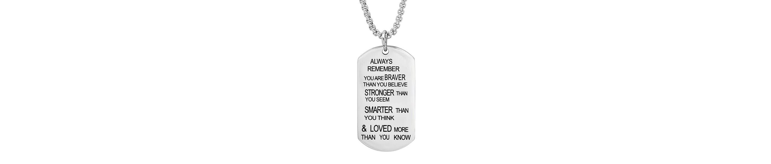Mens stainless steel ALWAYS REMEMBER dog tag pendant