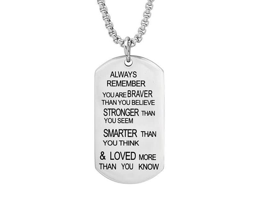 Mens stainless steel ALWAYS REMEMBER dog tag pendant