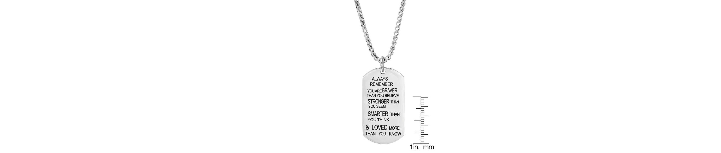 Mens stainless steel ALWAYS REMEMBER dog tag pendant