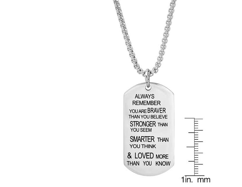 Mens stainless steel ALWAYS REMEMBER dog tag pendant
