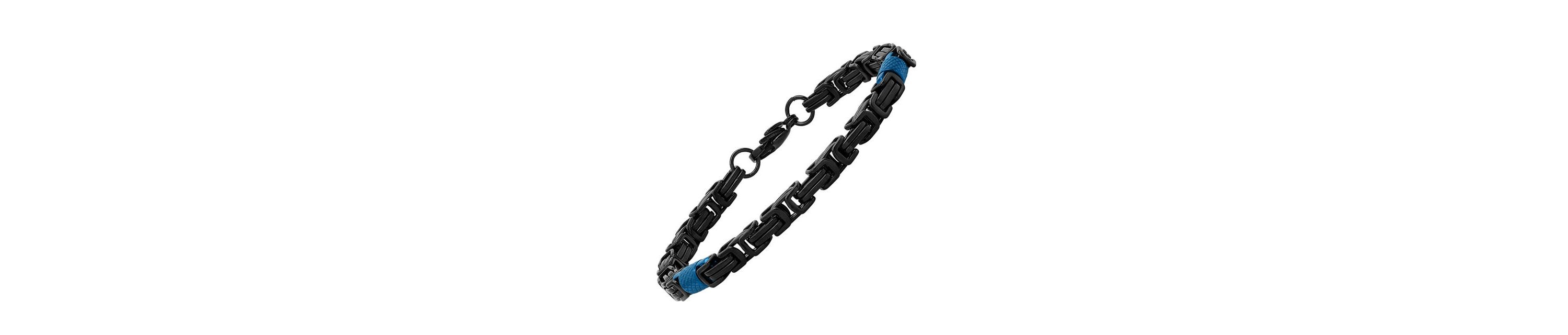 Mens two tone black and blue ip stainless steel byzantine bracelet