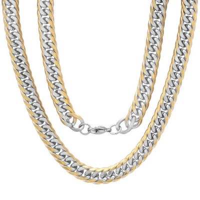 STEELTIME Mens stainless steel and 18k gold plated Cuban link chain necklace