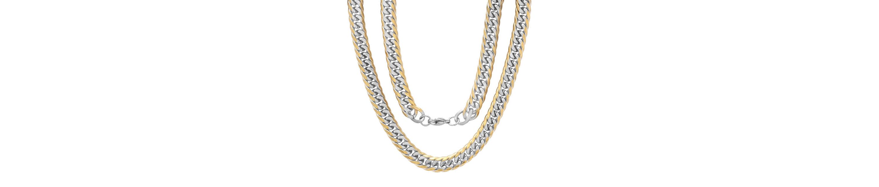 Mens stainless steel and 18k gold plated Cuban link chain necklace