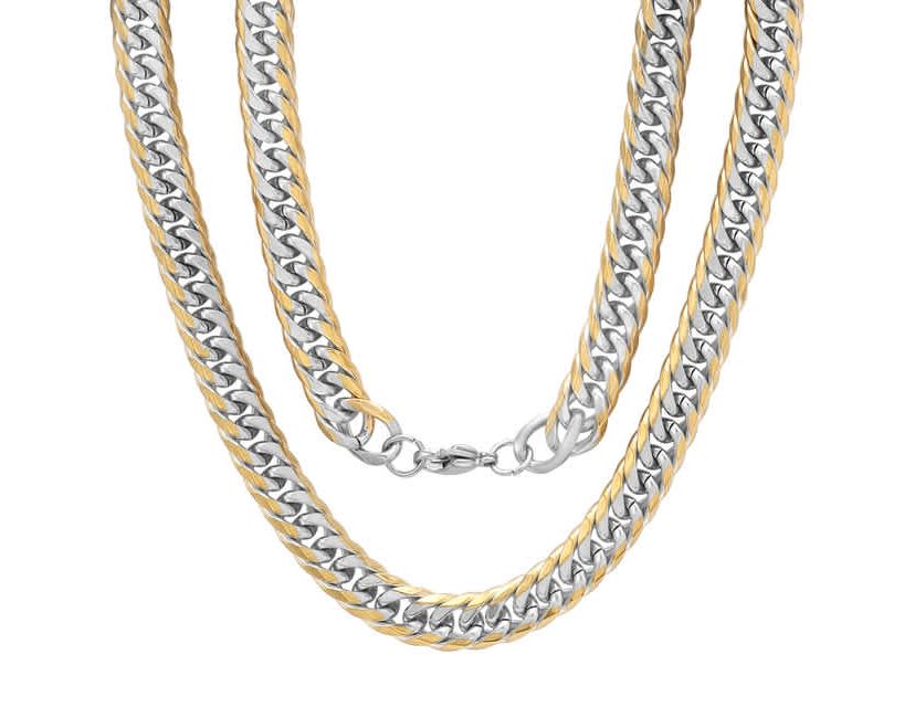 Mens stainless steel and 18k gold plated Cuban link chain necklace