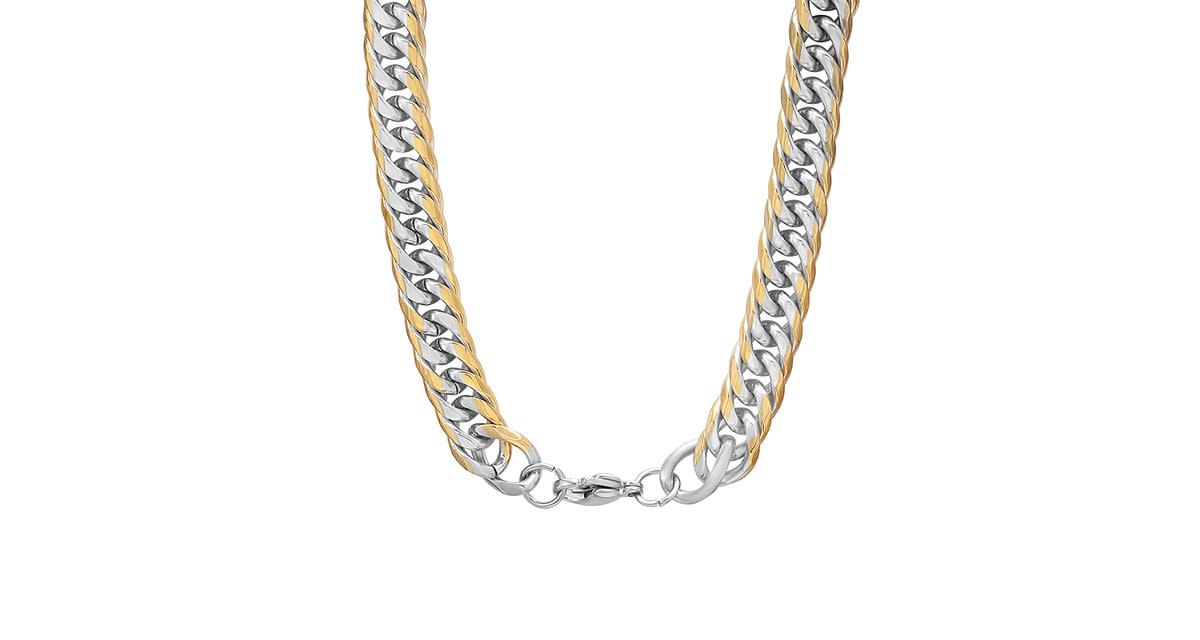 Mens stainless steel and 18k gold plated Cuban link chain necklace