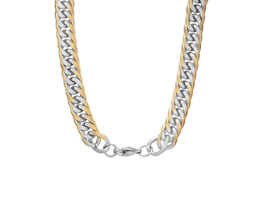 Mens stainless steel and 18k gold plated Cuban link chain necklace