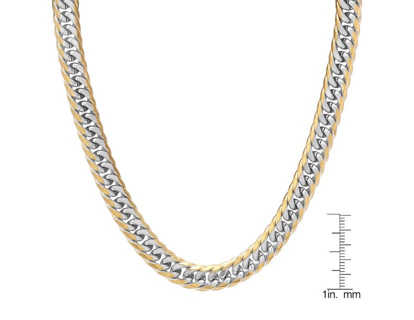 Mens stainless steel and 18k gold plated Cuban link chain necklace