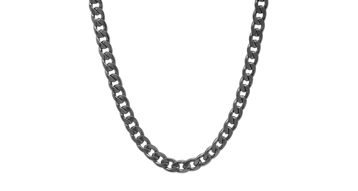Mens black ip stainless steel cuban chain necklace