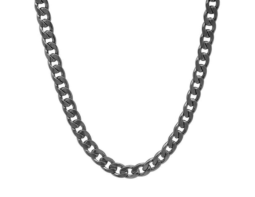 Mens black ip stainless steel cuban chain necklace