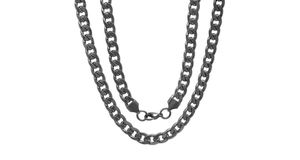 Mens black ip stainless steel cuban chain necklace