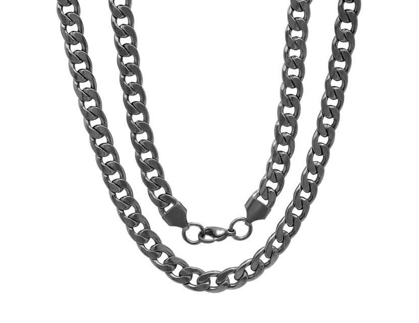 Mens black ip stainless steel cuban chain necklace